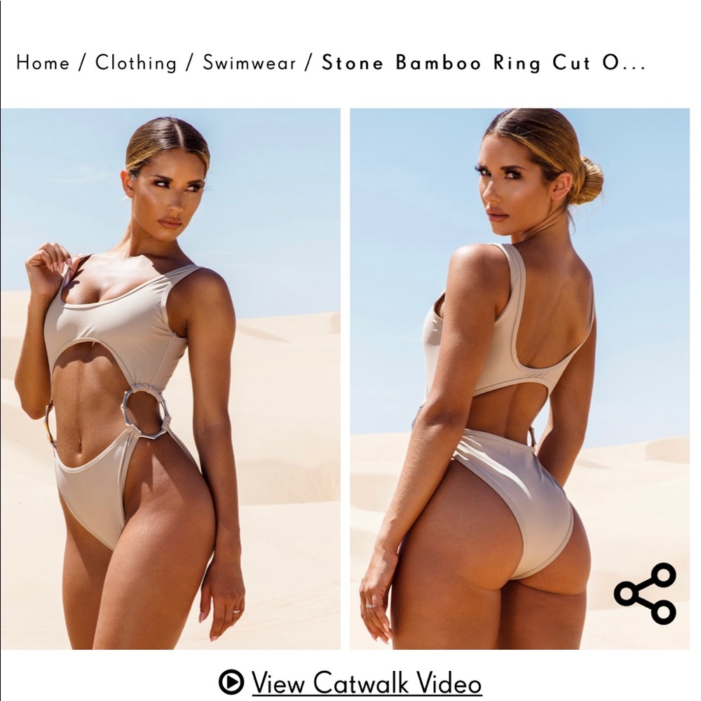 Stone Bamboo Ring Cut Out Swimsuit
